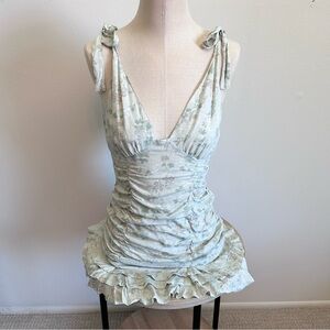Sky To Moon Floral Ruffled Gathered Mini Dress Size Small